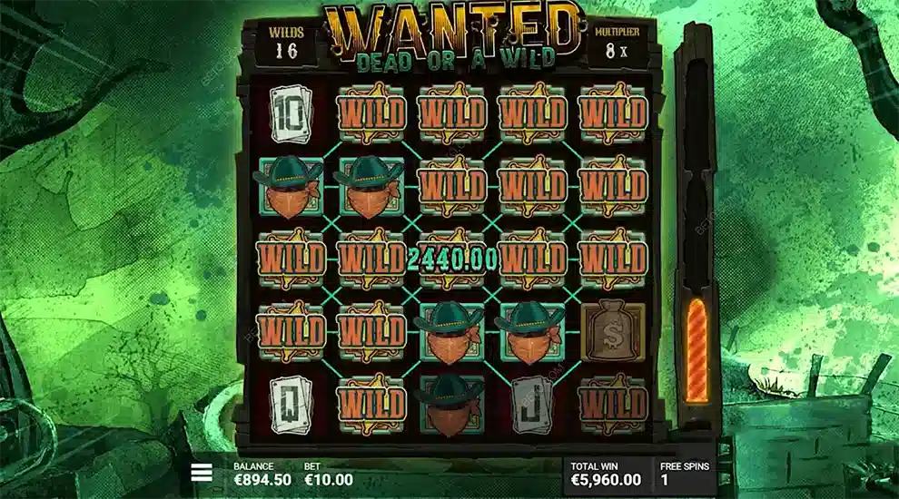 Giai đoạn Showdown - tất cả wild thu thập được đặt ngẫu nhiên lên cuộn với toàn bộ hệ số nhân chồng áp dụng