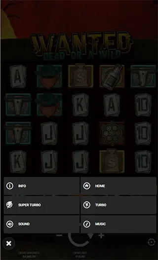 Меню Wanted Dead or a Wild